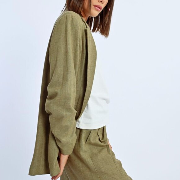 Linen Khaki Olive Blazer - Picture 4 of 10